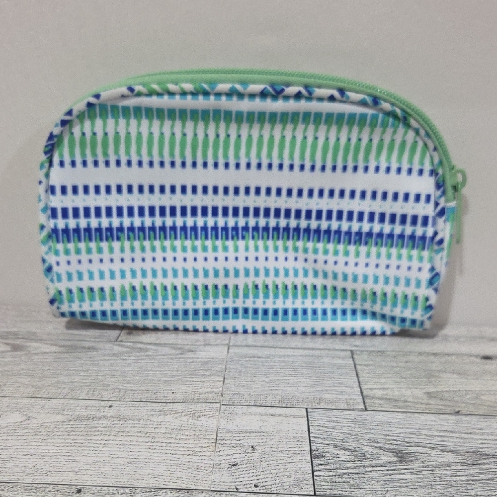 Striped Green and Blue Cosmetic Bag